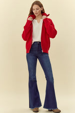 Red Ribbed 2-Way Zip Cardigan