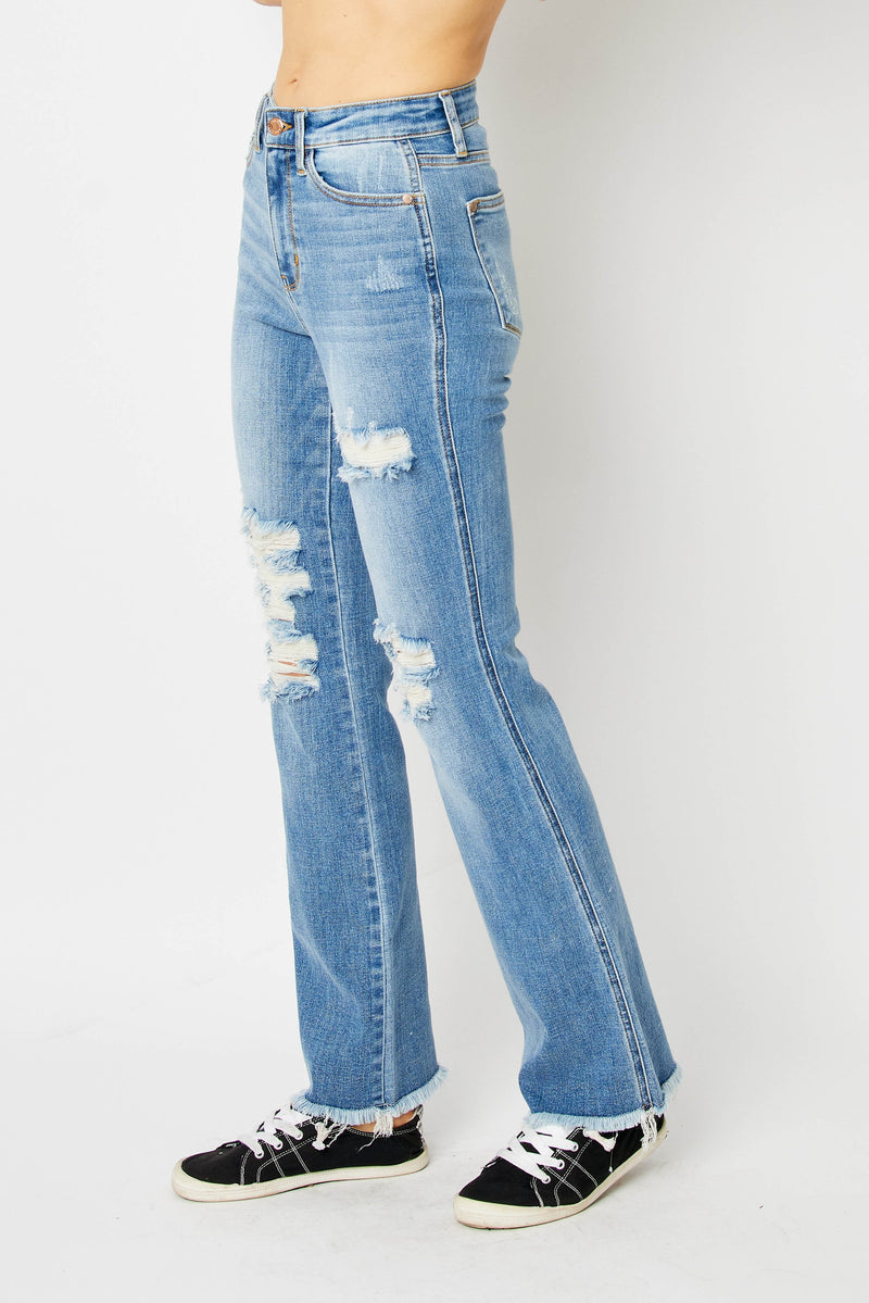 Judy Blue Frayed Hem HR Bootcut Jeans