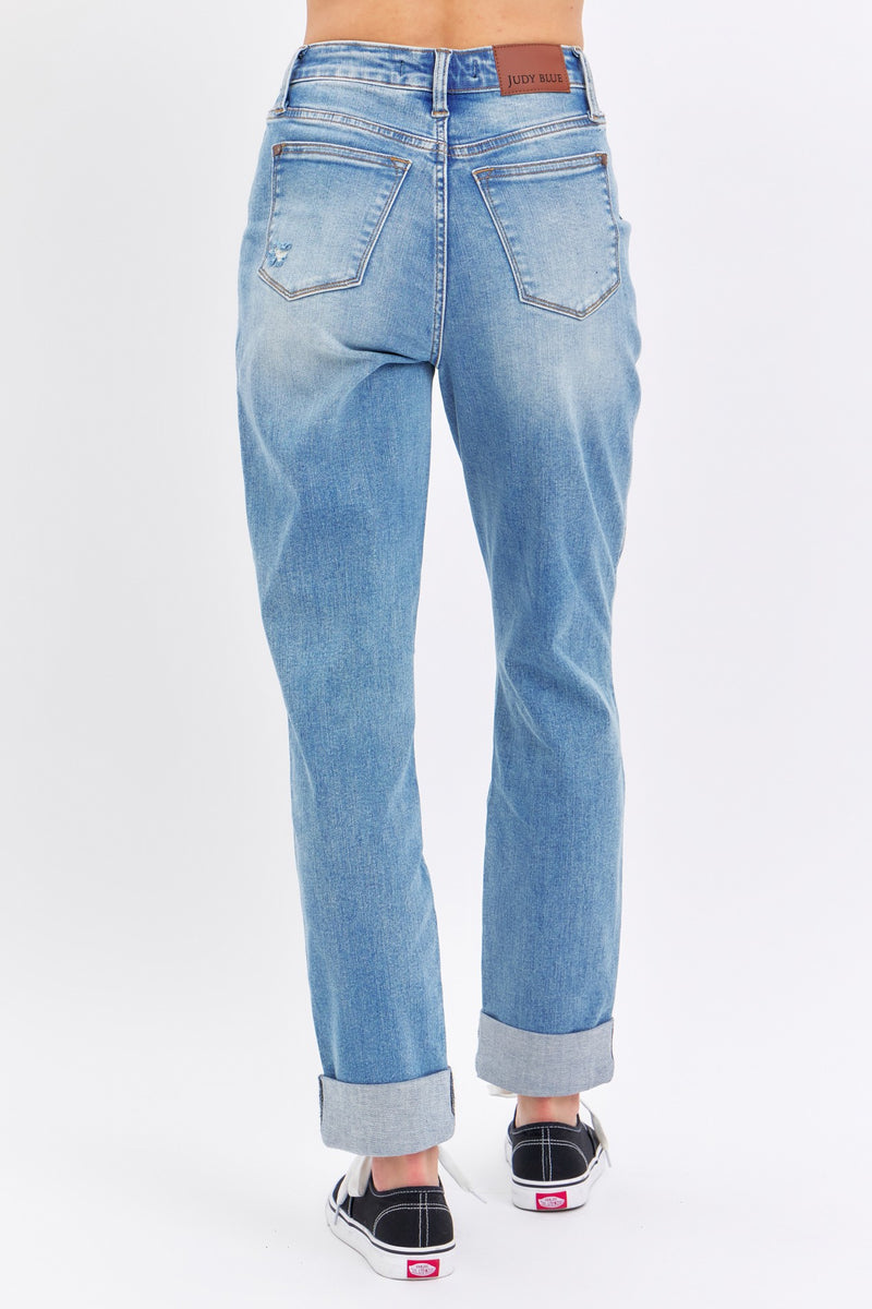 Judy Blue High Rise Patch Pocket Destroyed Boyfriend Jeans