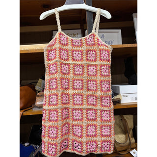 Aqua Pink and Orange Crochet Granny Square Tank Dress