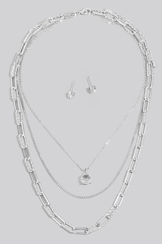 Faceted Gem Pendant Layered Chains Necklace Set