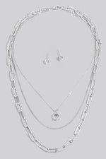 Faceted Gem Pendant Layered Chains Necklace Set