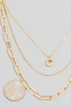 Faceted Gem Pendant Layered Chains Necklace Set