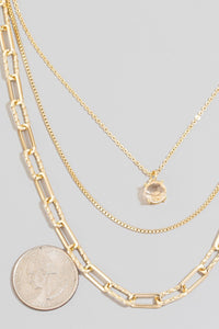 Faceted Gem Pendant Layered Chains Necklace Set