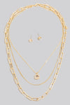 Faceted Gem Pendant Layered Chains Necklace Set