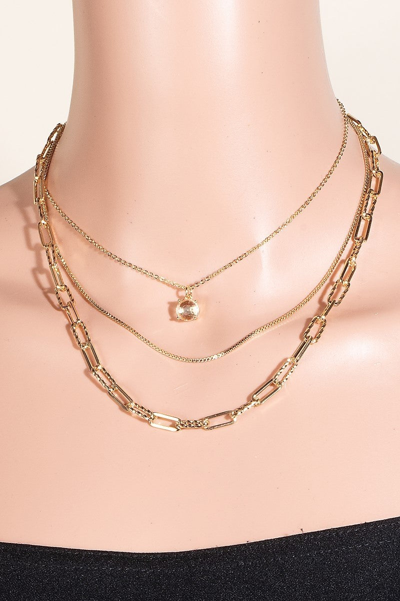 Faceted Gem Pendant Layered Chains Necklace Set