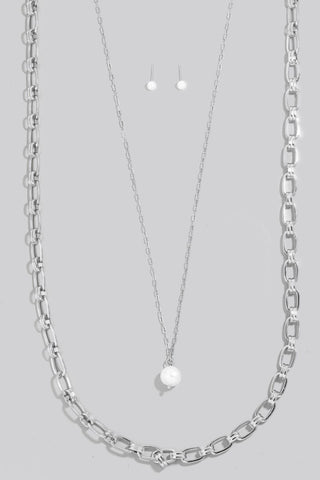 Pearl Charm Long Layered Chain Necklace