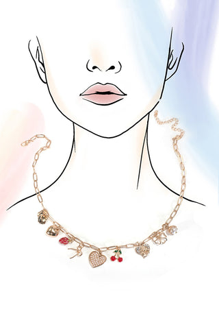 Bow Cherry Heart Charm Necklace