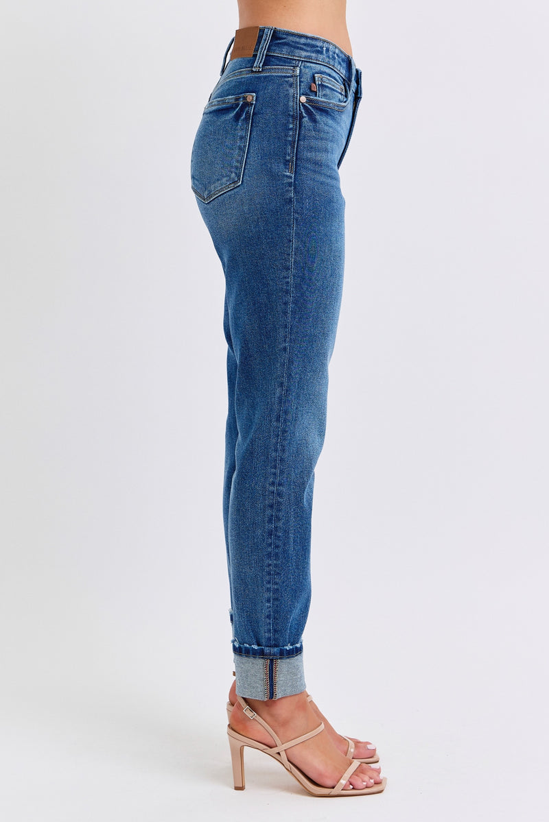 Judy Blue Mid-Rise Boyfriend Vintage Wash Jeans w/Cuff