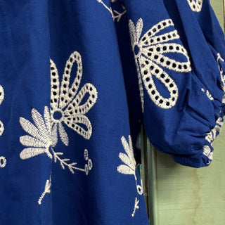 Karen Kane Blue Floral embroidered cotton Tassel dress