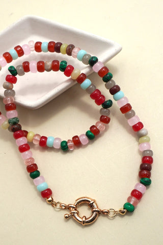 Natural Stone Spring Clasp Beaded Necklace