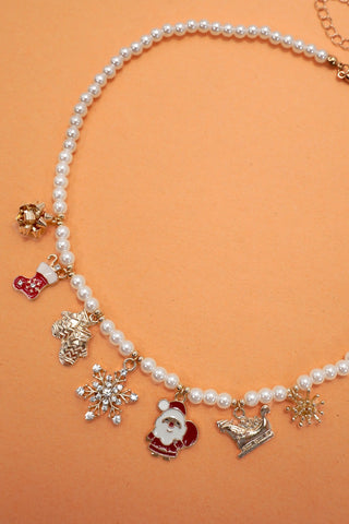Pearl Chain Necklace with Christmas Charms