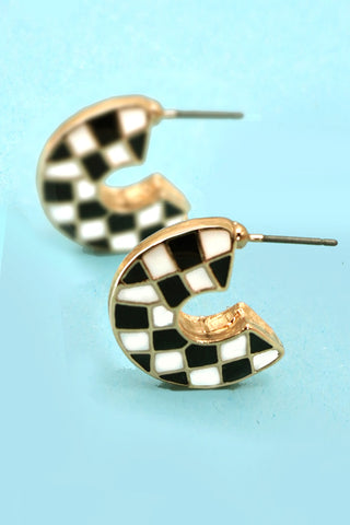 Double Sided Checker Hoop Earrings