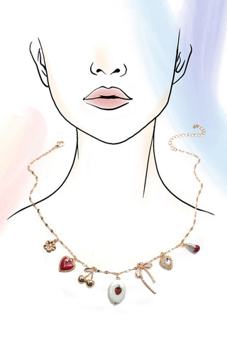 Strawberry Cherry Bow Charm Necklace