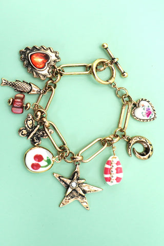 Porcelain Cherry Fish Heart Cherry Charm Bracelet