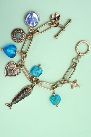Porcelain Blue Gemstone Fish Charm Bracelet