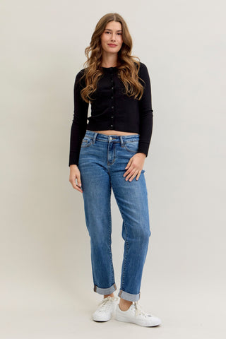 Judy Blue Boyfriend Mid-Rise Cuffed Jeans