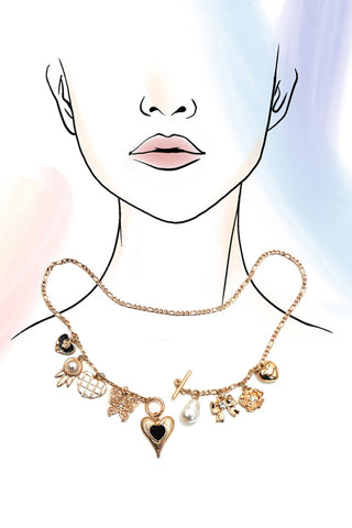 Heart Bow Pearl Flower Charm Necklace