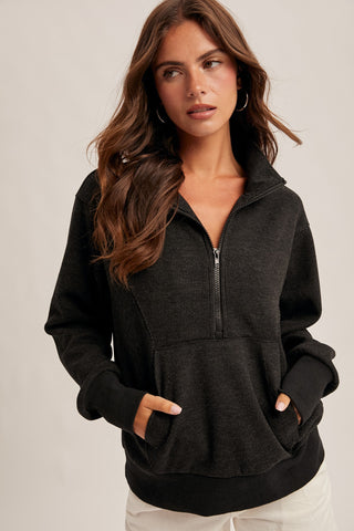 Black Half Zip Wool Knit Top
