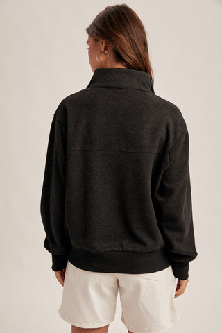 Black Half Zip Wool Knit Top