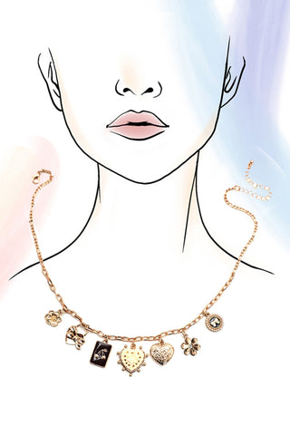 Charm Necklace Bow Cherry Heart Flower