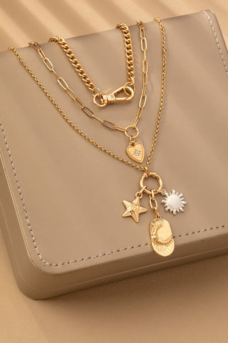 Layered Celestial Star Moon Charm Necklace