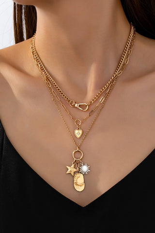 Layered Celestial Star Moon Charm Necklace