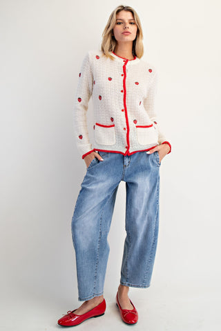 Strawberry Embroidered Cardigan
