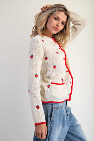 Strawberry Embroidered Cardigan
