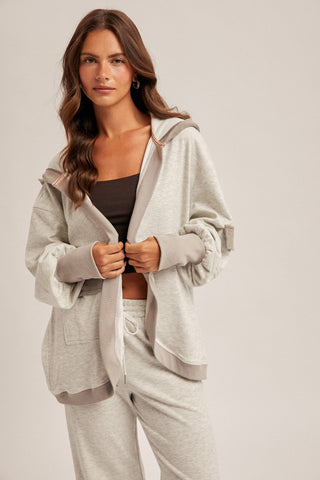 Light Heather Grey Hooded Cardigan