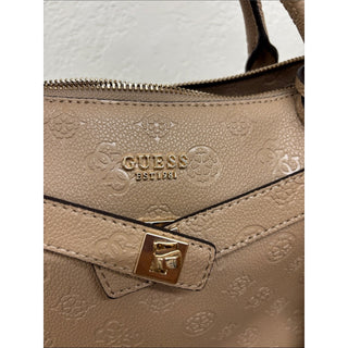 GUESS Ella girlfriend Beige Embossed Logo Satchel bag