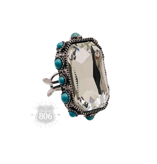 Octagon Clear Rhinestone Ring with Bead Studs