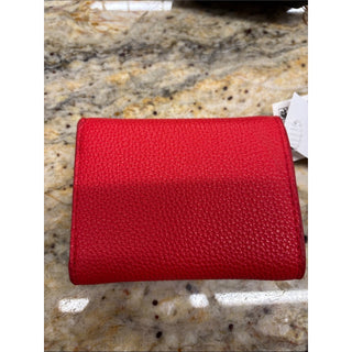 On 34th Red Pebbled Leather Wallet with Gold Bow Accent