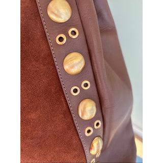 Arezzo Brown Suede and Leather Hobo Bag with Gold Accents