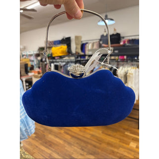 Elegant Royal Blue Velvet Evening Clutch with Rhinestone Kiss Lock