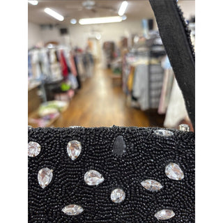 On 34th Black Beaded Crystal-Embellished Evening Clutch