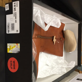 INC International Concepts Women's Brown Leather KneeHigh Wide Calf Boots Size US 9 M