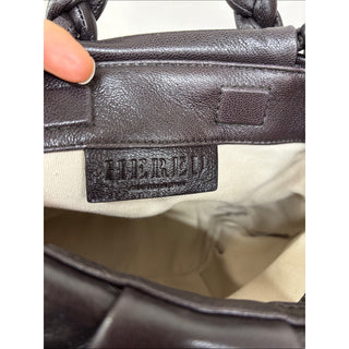 Hereu plaited handle leather bag Dark Brown