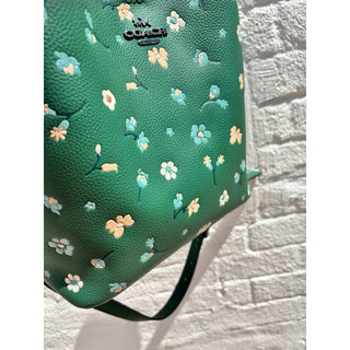 Coach Green Floral Leather Shoulder Bag Bucket Crossbody