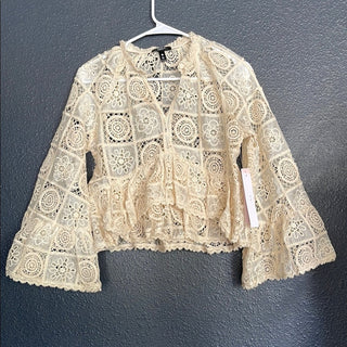 Aqua Cream Cropped Boxy Blouse Size M