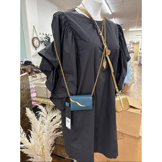 Donna Karan Teal Crossbody Chain Wallet card holder with Gold Accent