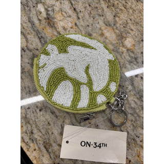 ON·34TH Lime & White Beaded Mini Coin Pouch with Keyring