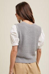 Twofer Puff Sleeve Sweater Blouse