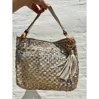 Donna Karan glenwood Metallic woven small Gold Shoulder Bag