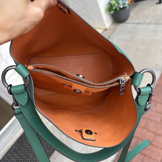 Coach Green Floral Leather Shoulder Bag Bucket Crossbody