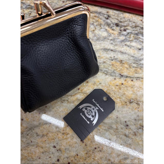 Dopp Black Leather Coin Purse with Gold Frame