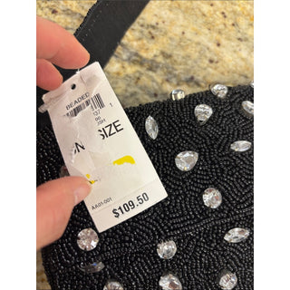 On the 34th Black Beaded Crystal-Embellished Evening Clutch