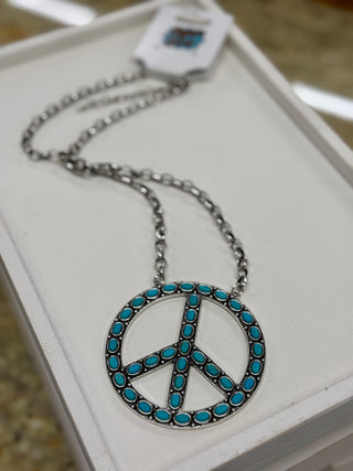 Large Turquoise Peace Sign Necklace