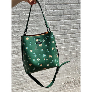 Coach Green Floral Leather Shoulder Bag Bucket Crossbody