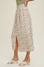 Cream Floral Buttoned Midi Skirt